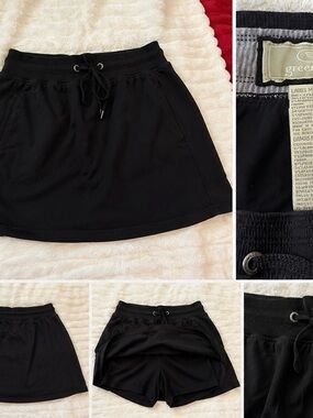 GreenTea Women's Black Skort with Drawstring Waist and Built-In Shorts